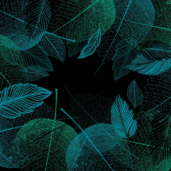 Square frame of green leaves. On a dark background. Vector illustration — Stock vektor