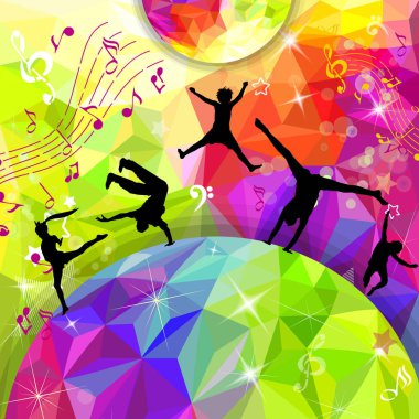 Silhouette of girls dancing in a disco. Happy joyful people. Vector illustration