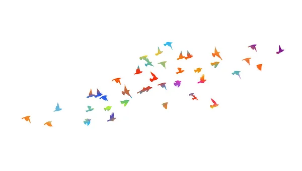 Pássaros multicoloridos. Um bando de pássaros arco-íris voadores. Ilustração vetorial — Vetor de Stock