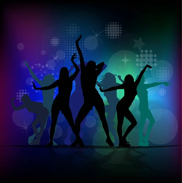 Silhouet van meisjes die dansen in een disco. Vectorillustratie — Stockvector