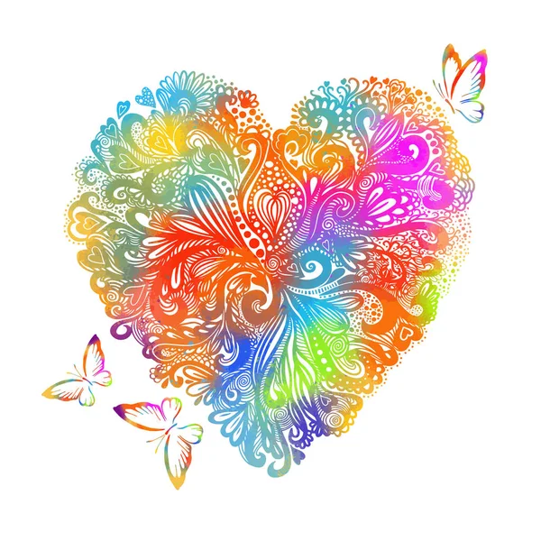 Multicolored heart made of flowers. Valentines Day. Vector illustration — Stock Vector