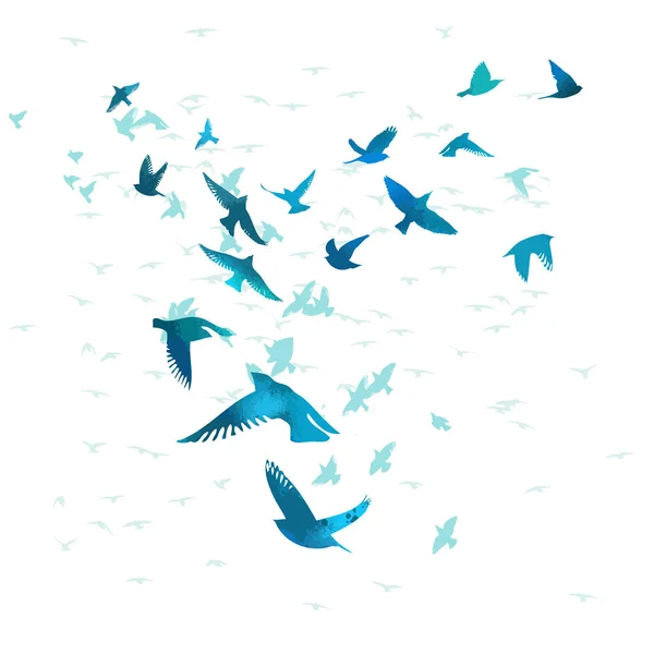 Una bandada de pájaros azules. Ilustración vectorial — Vector de stock