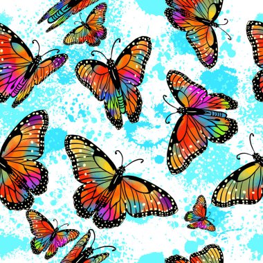 Gökkuşağı kelebeklerinin kusursuz arka planı. Vektör illüstrasyonu