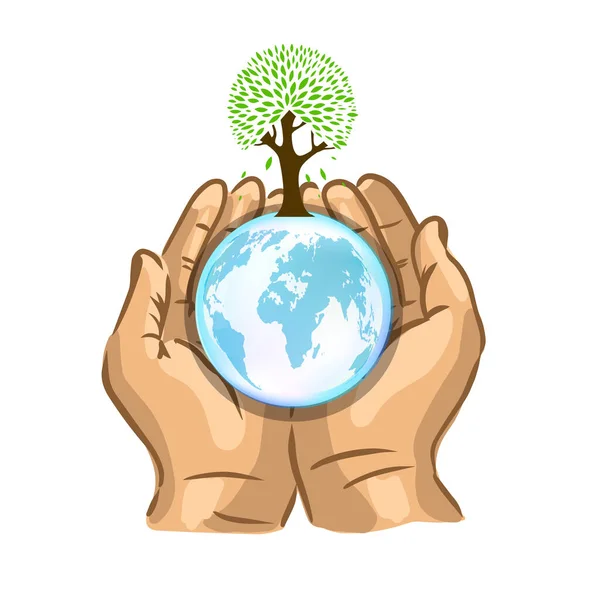 Las manos sostienen el planeta. Salvemos nuestro planeta. Ilustración vectorial — Archivo Imágenes Vectoriales