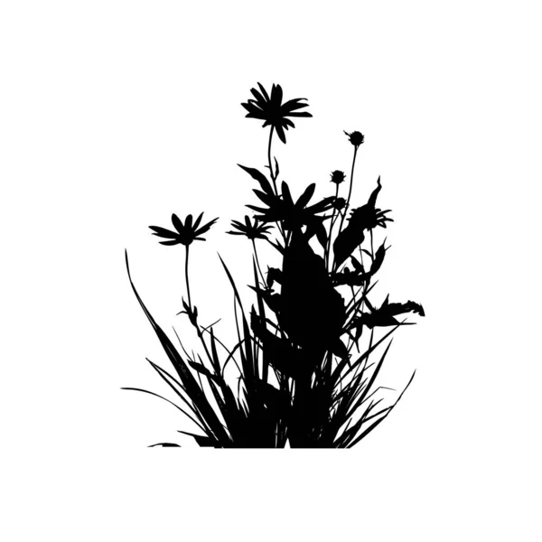 Silhouette d'herbe noire avec des fleurs. Illustration vectorielle — Image vectorielle