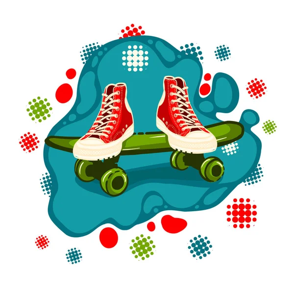 Föremålet för sneakers på en skateboard. Vektorillustration — Stock vektor