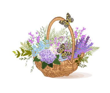 Çiçek Sepeti Vektör Çizgi Filmi Çizimi, Çiçek Kavramı Sanat Vektörü, Yazdırmaya Hazır T-Shirt Logosu Simgesi Tasarımı