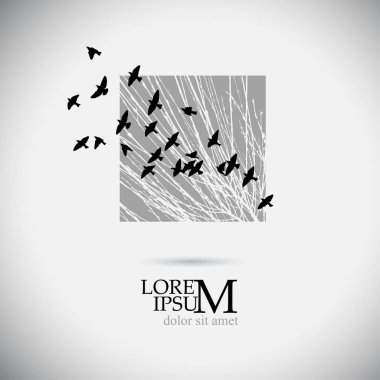 Ağacın dallarında uçan kuşların logosu. Vektör illüstrasyonu