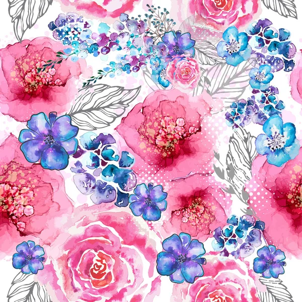 Nahtloser Hintergrund Aquarell Blumen. Vektorillustration — Stockvektor