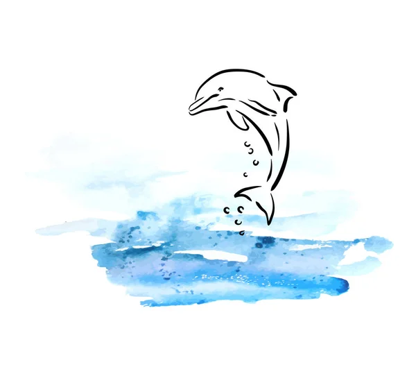 Лінія дельфінів у морі. Векторні ілюстрації — стоковий вектор