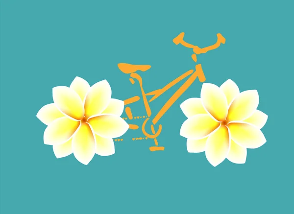 Egy egyszerű stilizált kerékpár virágokkal. Vektorillusztráció — Stock Vector