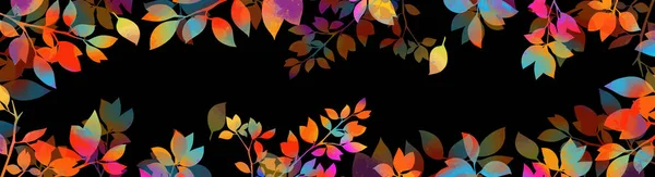Schwarzer Hintergrund für Werbung, Glückwünsche, Postkarten aus bunten Blättern. Horizontales Herbstplakat. Platz für Ihren Text. Vektorillustration — Stockvektor