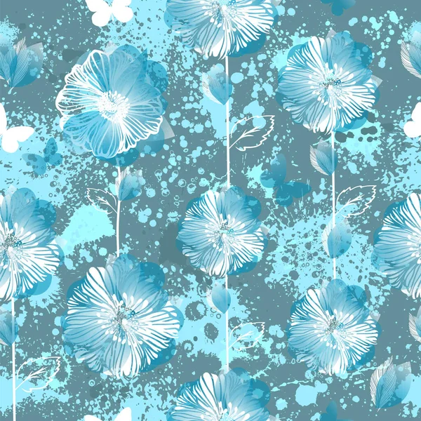 Fond abstrait sans couture fleurs bleues. Illustration vectorielle — Image vectorielle