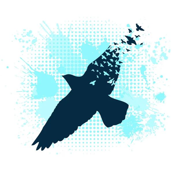 En flock blå fåglar. Abstrakt mosaikflygande fågel. Vektorillustration — Stock vektor