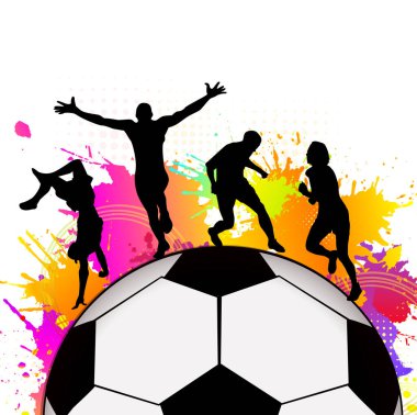 Futbol topu ve sporcular. Vektör illüstrasyonu