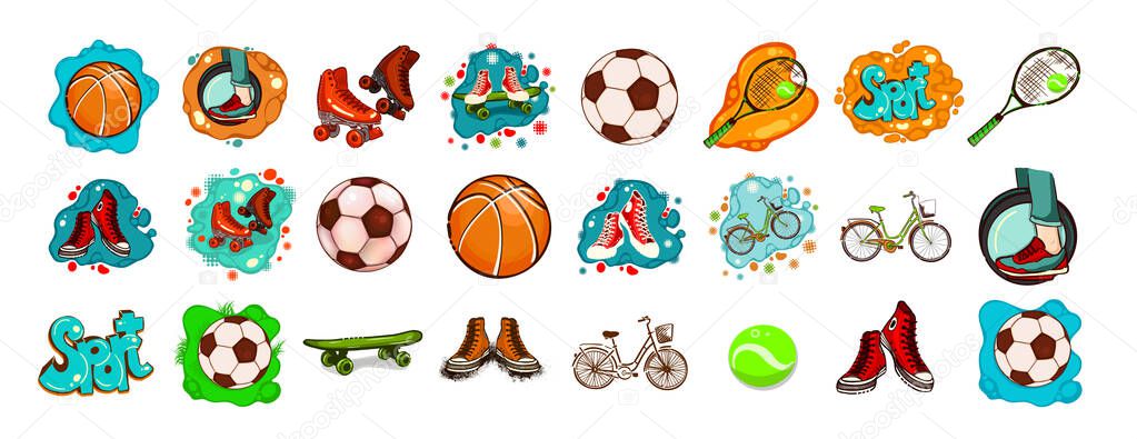 Set of sports elements on a white background. Vector illustration