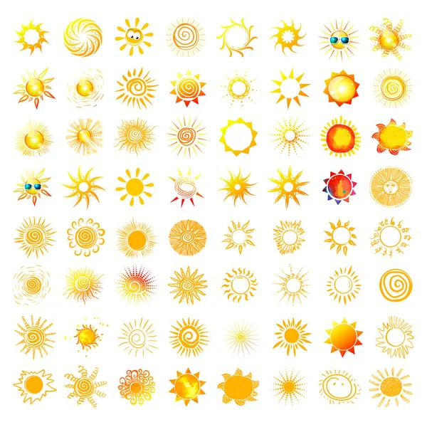 Большой набор различных солнц. Солнце абстрактно. Привет, лето. Векторная иллюстрация — стоковый вектор