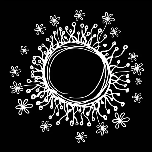 Монохромный круглый цветочный каркас ручной работы. Векторная иллюстрация — стоковый вектор