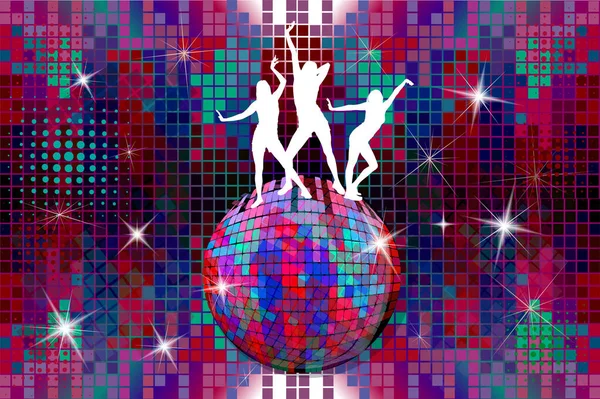 Silhouette of girls dancing in a disco. Vector illustration — Stock Vector