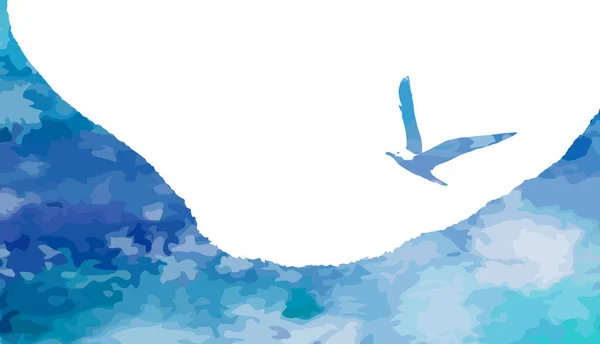 Flygande blå akvarellmås. Vektorillustration — Stock vektor