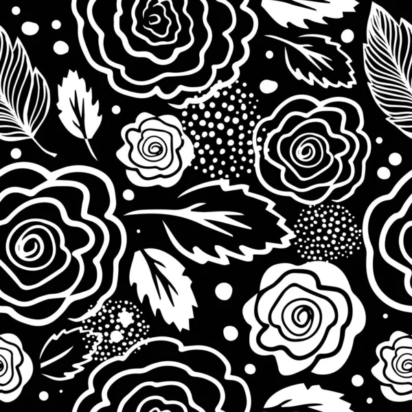 Monochrome rose simple motif sans couture. Illustration vectorielle — Image vectorielle