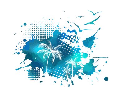 Çok renkli mavi palmiye ağaçları. Vektör illüstrasyonu