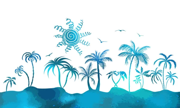 Разноцветные голубые пальмы. Векторная иллюстрация — стоковый вектор