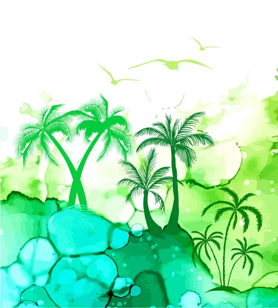 Paisaje pintorescas palmeras. Ilustración vectorial — Vector de stock