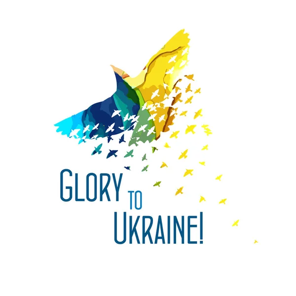 Chwała Ukrainie. Streszczenie ptak niebieski i żółty. Żadnej wojny. Ilustracja wektora — Wektor stockowy