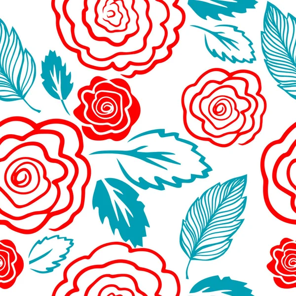 Rojo y azul rosas simples patrón sin costura. Ilustración vectorial — Vector de stock