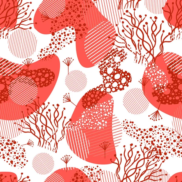 Romántico rojo floral boda San Valentín lindo diseño sin costuras patrón vectorial. Fondo sin costuras rojo abstracto con elementos florales. — Archivo Imágenes Vectoriales