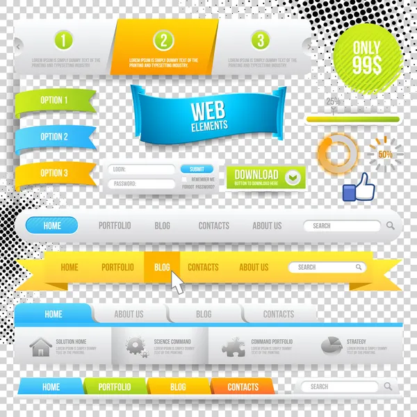 Elementos Web de Vectores, Botones y Etiquetas Ilustración de stock