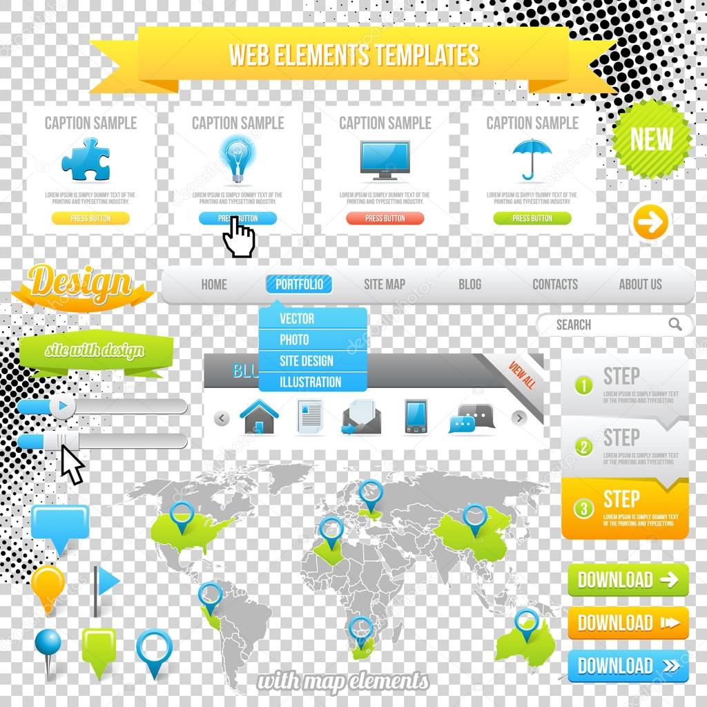 Web Elements Template, Icons, Slider, Banner and Buttons. Vector