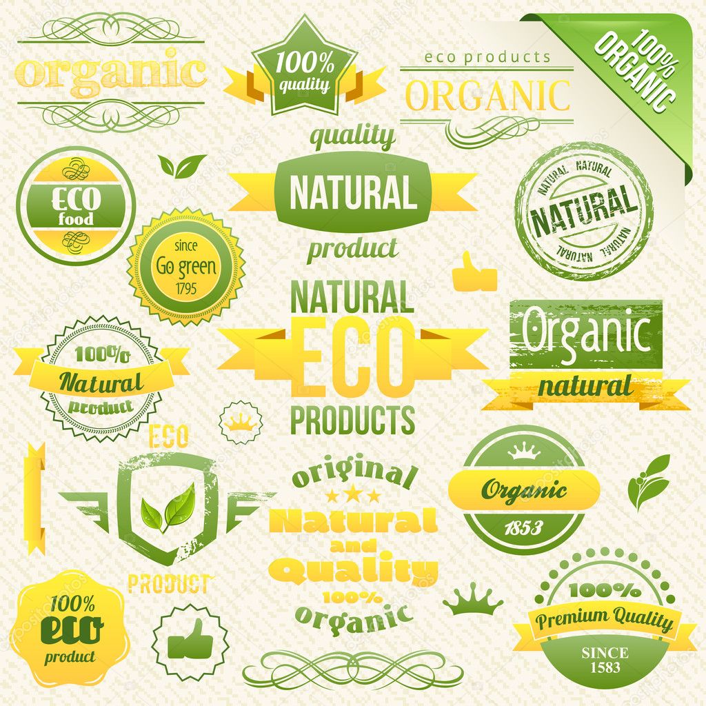Vector Organic Food, Eco, Bio Labels and Elements