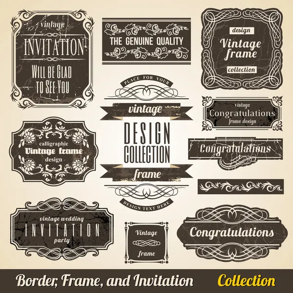 Calligraphic Element Border Corner Frame e Invito Collecti — Vettoriale Stock