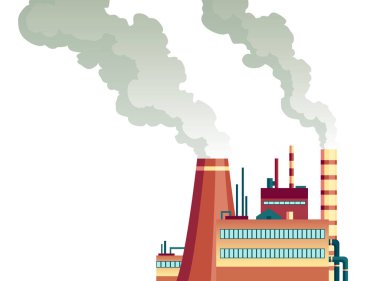 Borulardan duman çıkan kirlilik fabrikası. Ekolojik felaket. Doğa ekolojisi elementleri ve ekoloji problemi kavramı düz stilde