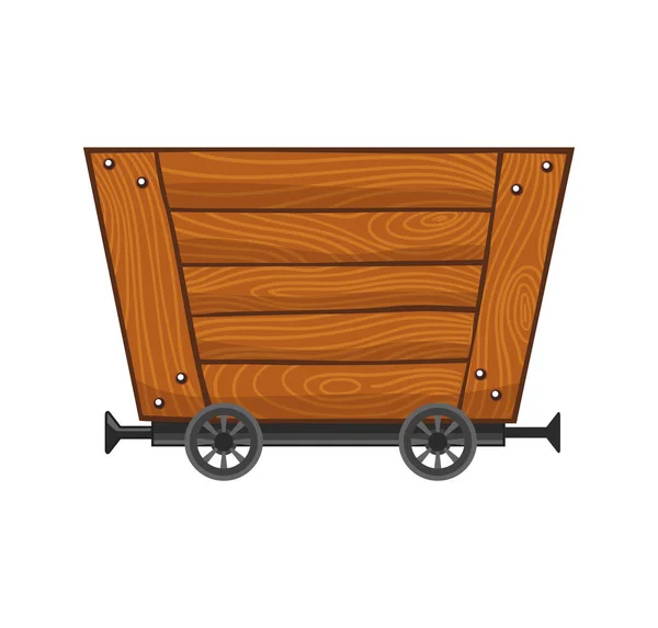 Houten lege mijnkar. Cartoon mijn trolley. Vector ontwerp illustratie geïsoleerd op witte achtergrond — Stockvector