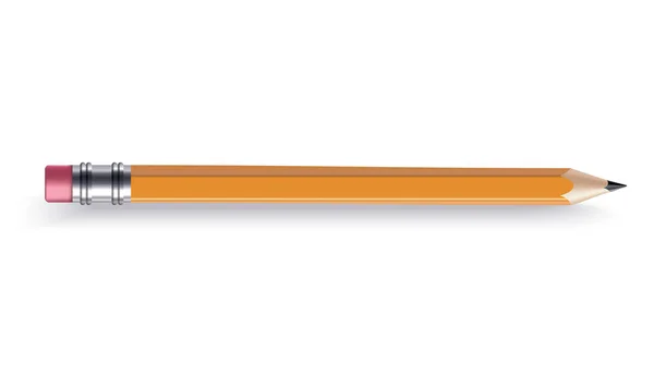 Ořezaná dřevěná tužka s gumovým gumovým guma. Ikona kresleného filmu. Realistická izolovaná položka na bílém pozadí, vektorová ilustrace — Stockový vektor