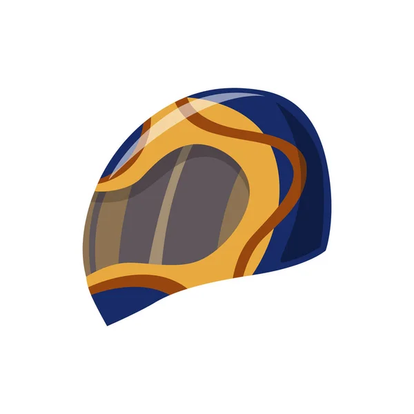 Casco para scooter, coche o moto deportiva. Protección de la cabeza para la seguridad vial. Icono de casco deportivo plano de dibujos animados — Vector de stock