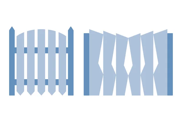Poort hek van hout. Illustratie van decoratieve barrière. Beschermende architectuur buitenshuis — Stockvector