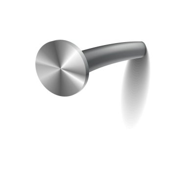 Yüzeyde çivi var. Demir, çelik ya da gümüş iğne başı. Yamuk metal çivi ya da çizgi film tarzında kapaklı çivi. Beyaz arkaplanda izole edilmiş ev yapımı için vektör üst görünümü gri donanım