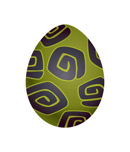 Uovo di dinosauro drago con motivo decorativo. Guscio d'uovo del cartone animato Dino. Icona dell'uovo dipinta intera. Vettore maculato a forma di uovo lucido di uccello o animale — Vettoriale Stock