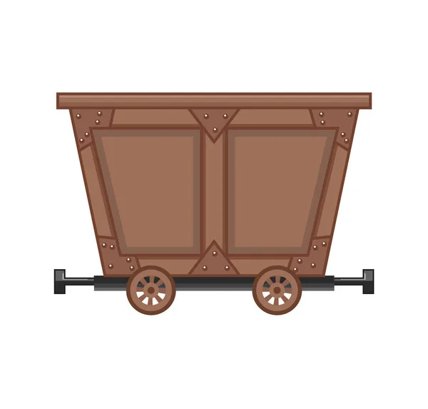 Houten lege mijnkar. Cartoon mijn trolley. Vector ontwerp illustratie geïsoleerd op witte achtergrond — Stockvector