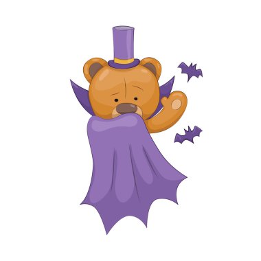 Oyuncak ayı. Şirin kahverengi çizgi film hayvanı. Sihirbazın komik sembolü. Vektör çıkartması. Yazdırma ya da tebrik kartı şablonu