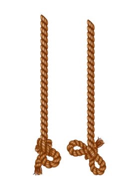 Püsküllü ipler. Gerçekçi düğümlü denizcilik ipliği. Deniz ya da deniz dikey lifleri. Çalı çırpı teli ve yıpranmış düğüm. Tekstil püskülleri ipte sallanıyor.