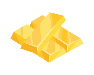 Web, oyunlar, çizgi film tarzı uygulamalar için altın külçeler simgesi. Finansal konsept, bankacılık işi, refah, hazine sembolü. Beyaz arkaplandaki vektör izole nesne