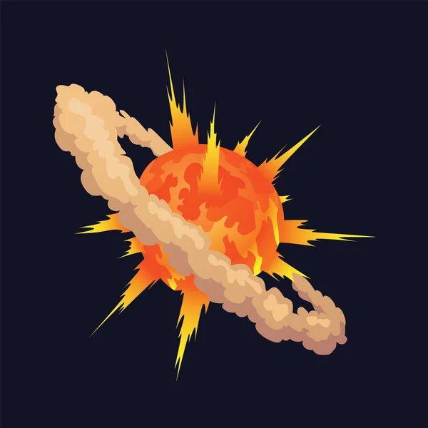 Icona dell'esplosione dei cartoni animati. Elemento dei fumetti. Nube e fiamme, fumo ed esplodono. Elemento vettoriale effetto boom per la progettazione di giochi — Vettoriale Stock