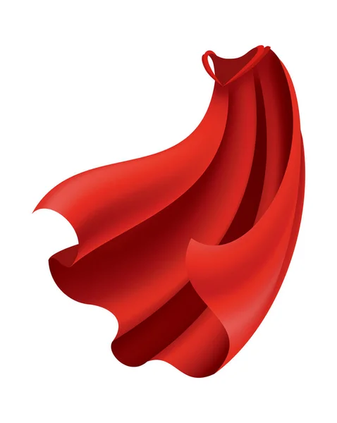 Un mantello rosso da supereroe. Mantello in seta scarlatto in vista frontale. Vestito mascherato di carnevale, disegno realistico del costume. Costume da Mantello Volante — Vettoriale Stock