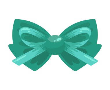 Hediye yayı düz vektör çizimi. Şimdiki element şablonu için turkuaz düğüm. Hediyeler, selamlar ya da tatiller için dekorasyon