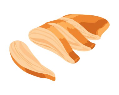 Kızarmış tavuk. Beyaz arka planda izole edilmiş kızarmış tavuk parçaları. Çizgi film stilinde çok güzel. Taze fast food kızartması.